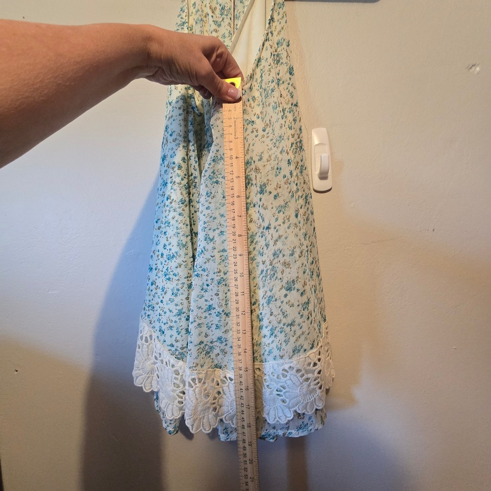 Judith March Floral Halter Romper Womens L Blue Cream Crochet‎ Lace Trim Boho - Picture 15 of 16